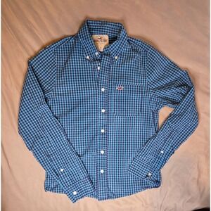 Hollister Mens Blue Gingham Long Sleeve Button Down Shirt Small